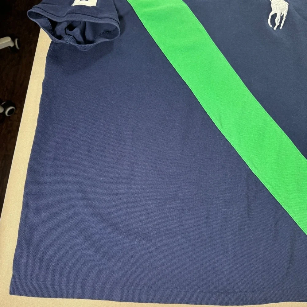Polo Ralph Lauren Men's Big Pony Polo Shirt Navy Blue Green Stripe‎ Rugby XXL - Picture 11 of 15